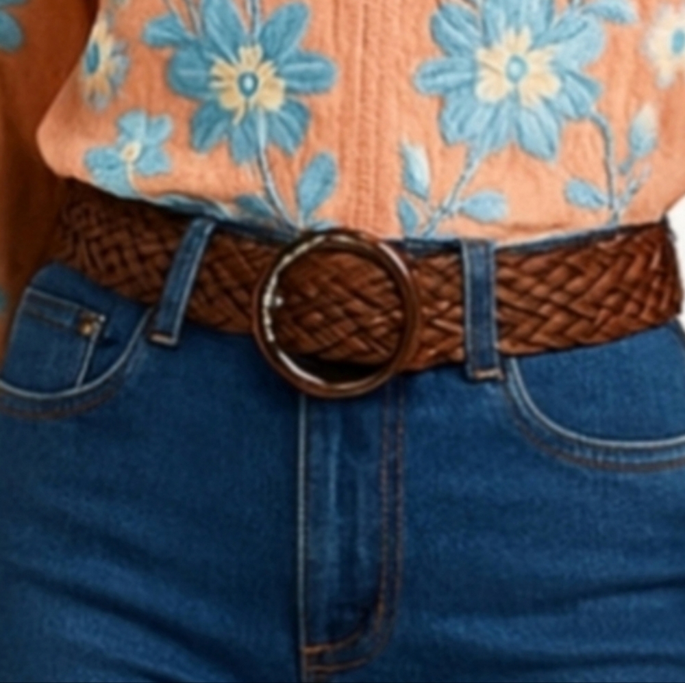 Leather Brown Vintage Braided Boho Belt Latigo Mahogany Large